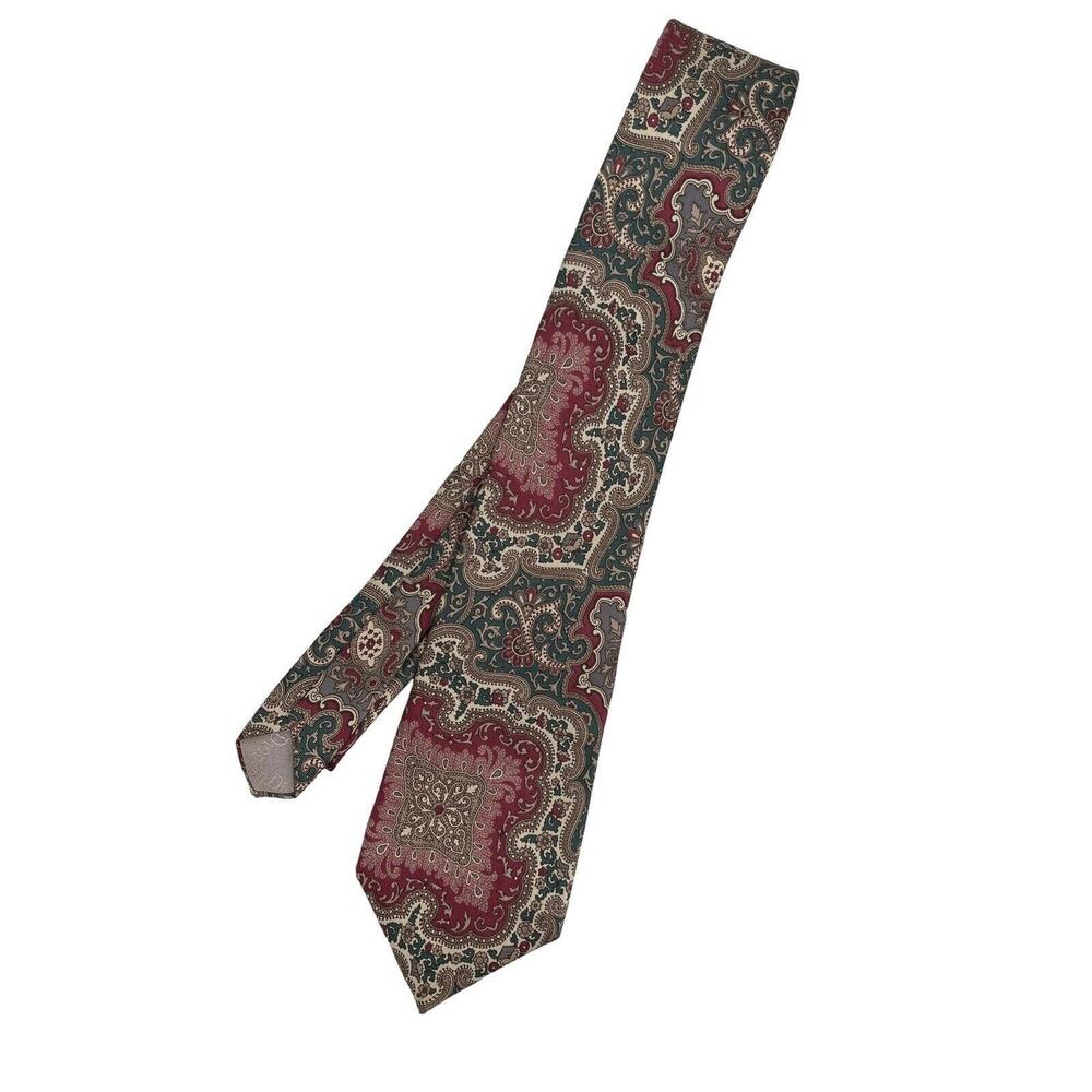 Christian Dior Silk Necktie Tie Red Green Cream
